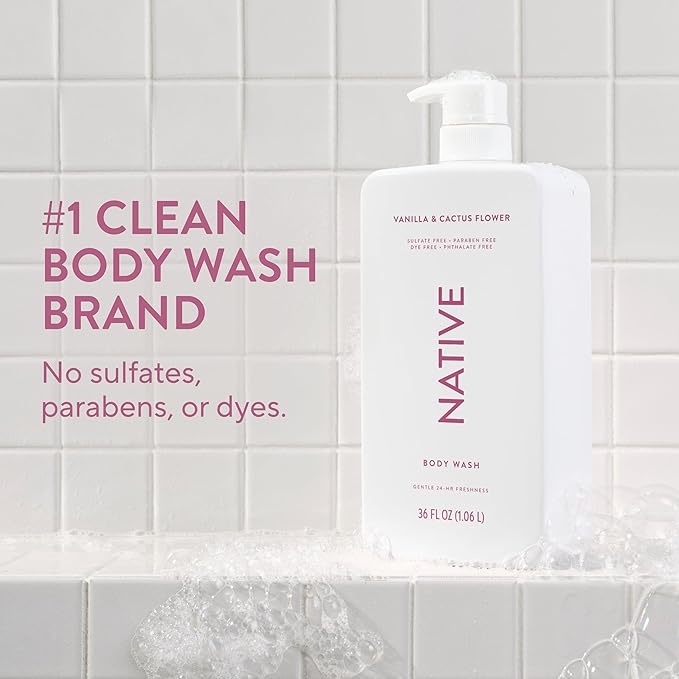 Native Sulfate Free Body Wash Contains Naturally Derived Ingredients | for Women & Men | Vanilla & Cactus Flower, 36 oz