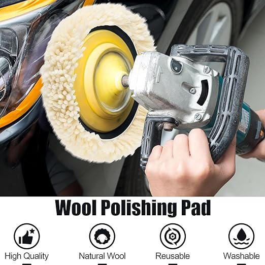 6 PCS Wool Buffing Polishing Pads - 7 Inch Natural Wool Cutting Pads with Hook and Loop Backing Compound & Polishing for Automotive Car Boats Glass Furniture Repair