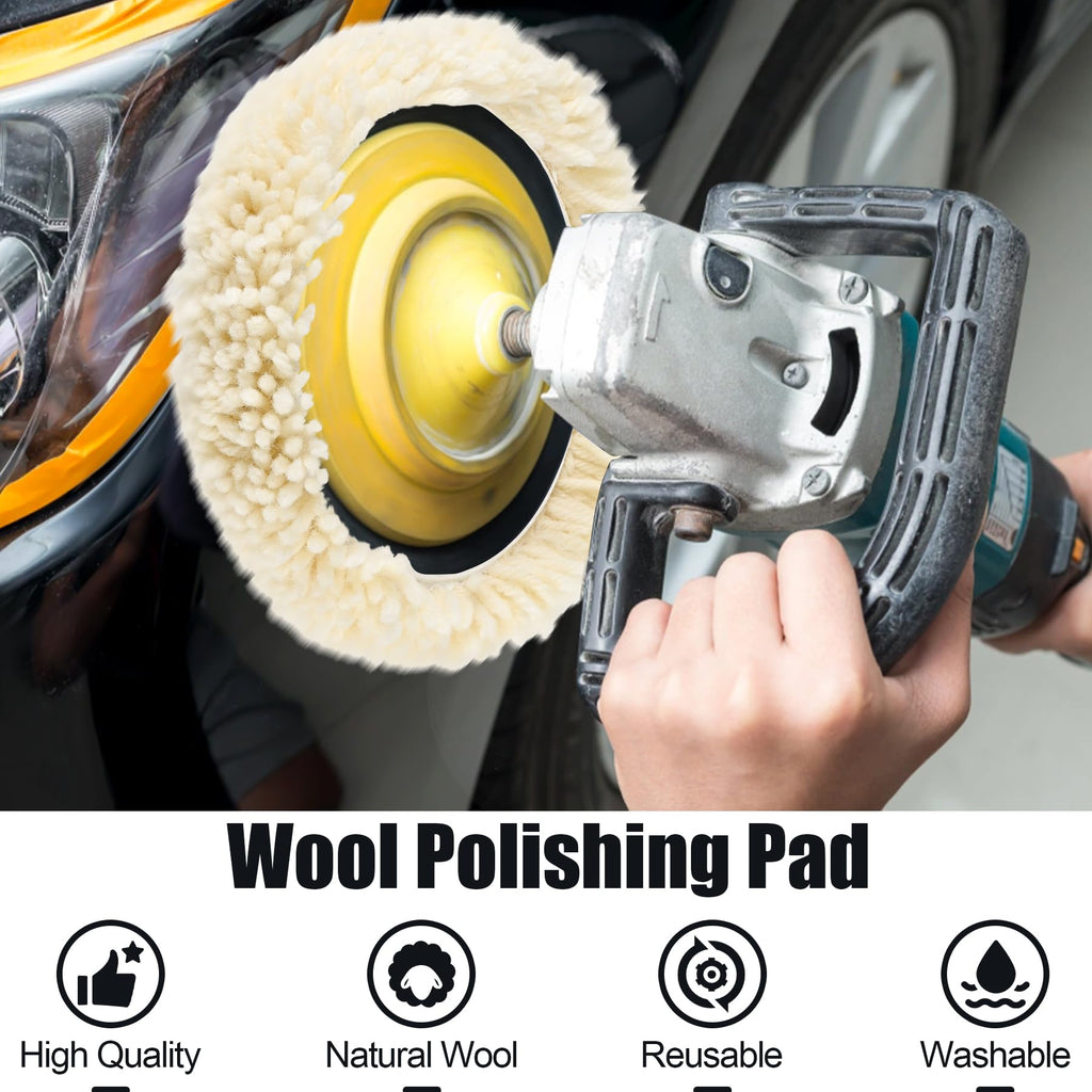 phepetroll 6 PCS Wool Buffing Polishing Pads - 8 Inch Natural Wool Cutting Pads with Hook and Loop Backing Compound & Polishing for Automotive Car Boats Glass Furniture Repair