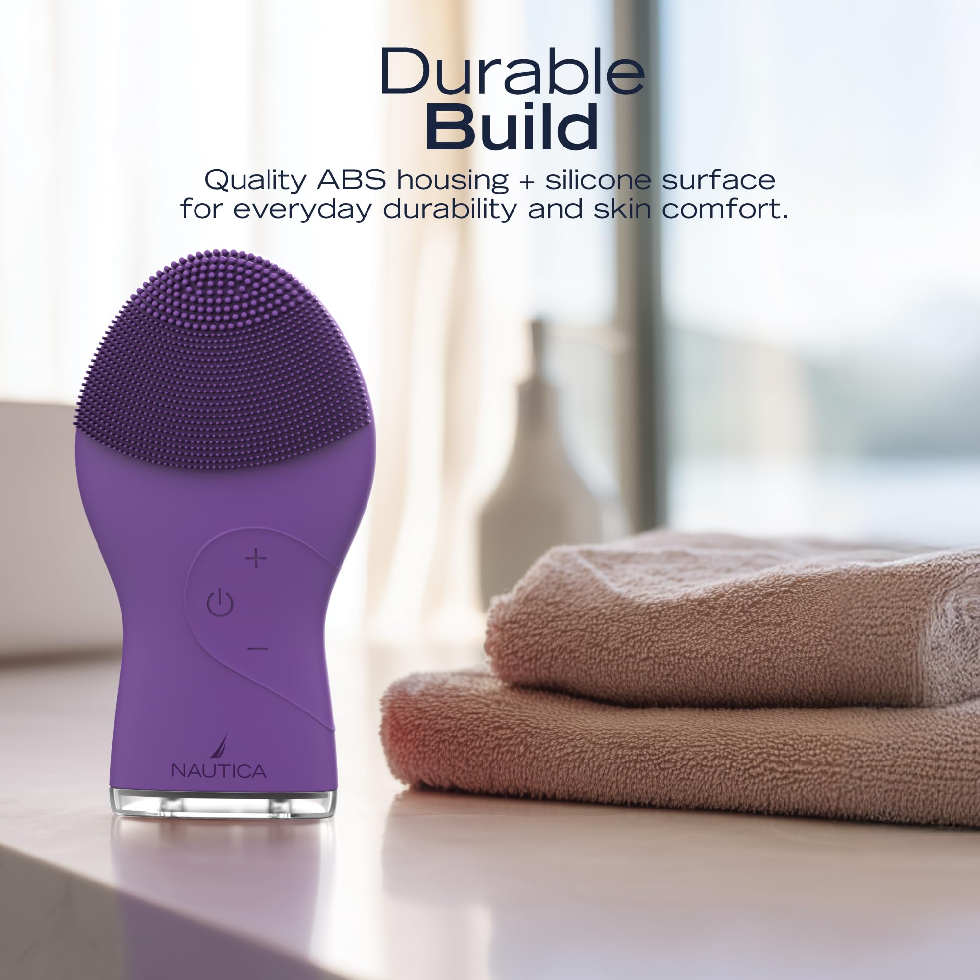 Nautica PC120 Facial Cleansing Brush Made with Ultra-Hygienic Soft Silicone, Waterproof, Rechargeable Vibrating Face Exfoliator Scrub Brush with Sonic Technology for Men & Women - Hy Purple