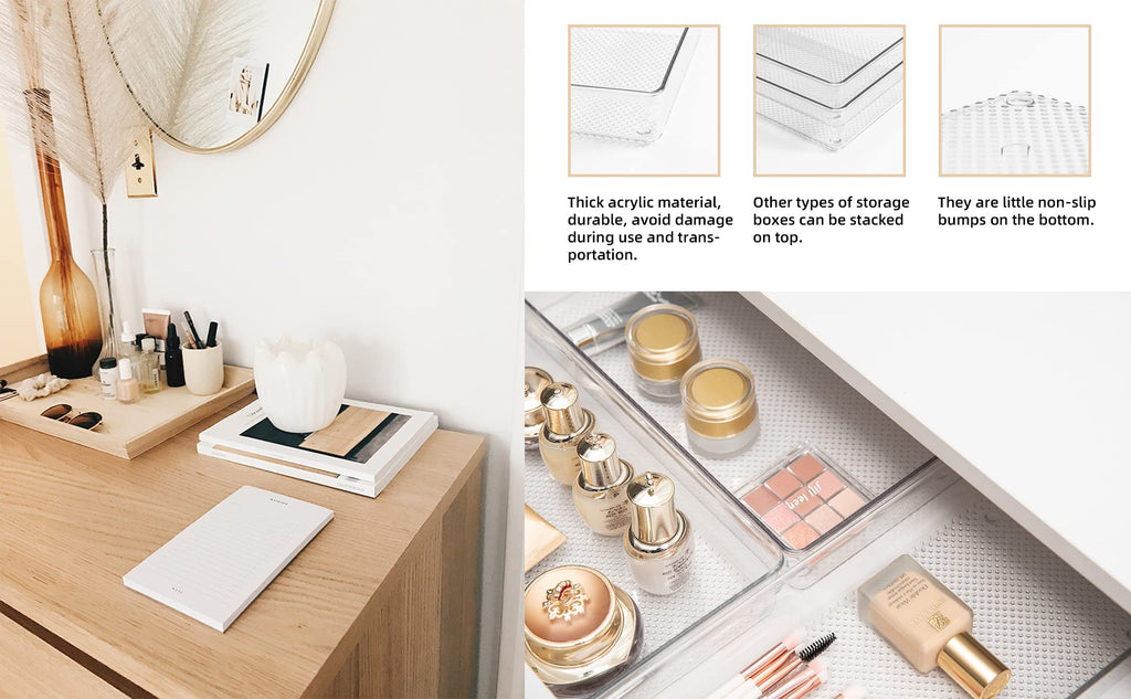 ihomecooker 5 Pack Clear Plastic Drawer Organizer Tray Cutlery Utensil Makeups Drawer Silverware Organizers 12" X 6"