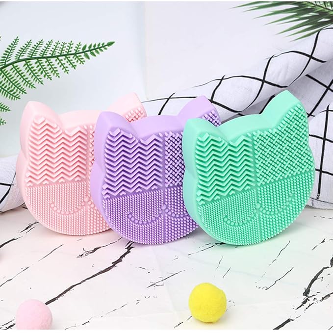 Silicon Makeup Brush Cleaner Mat with Drying Holder - Portable Cat Shaped Cosmetic Brush Cleaner Pad - New Orange