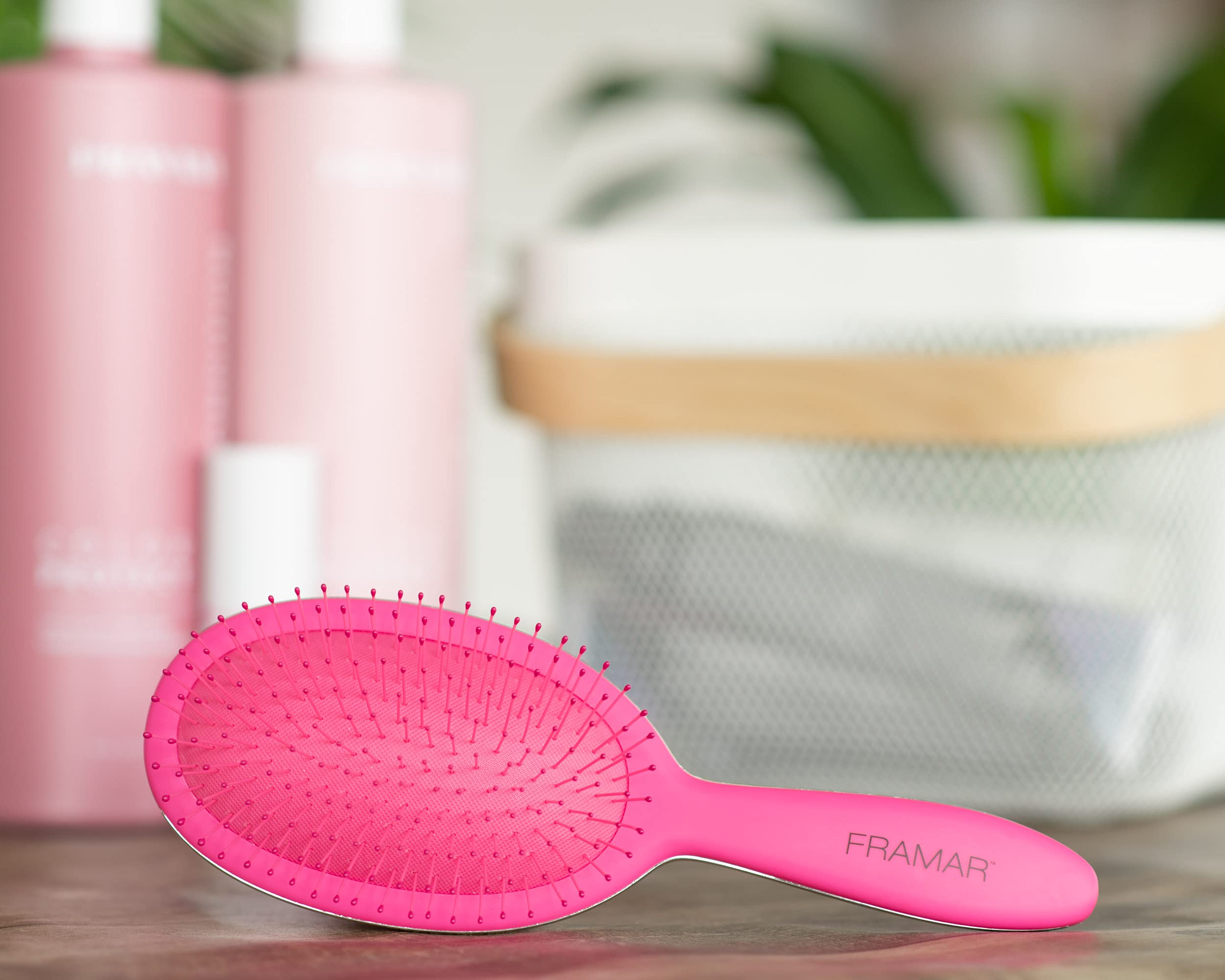 Framar Detangling Brush for Curly Hair – Hair Brushes for Women, Wet Hairbrush For Women, Hairbrushes, Pink Hair Brush Detangler, Reduces Breakage, Frizz and Static – Pink Brush