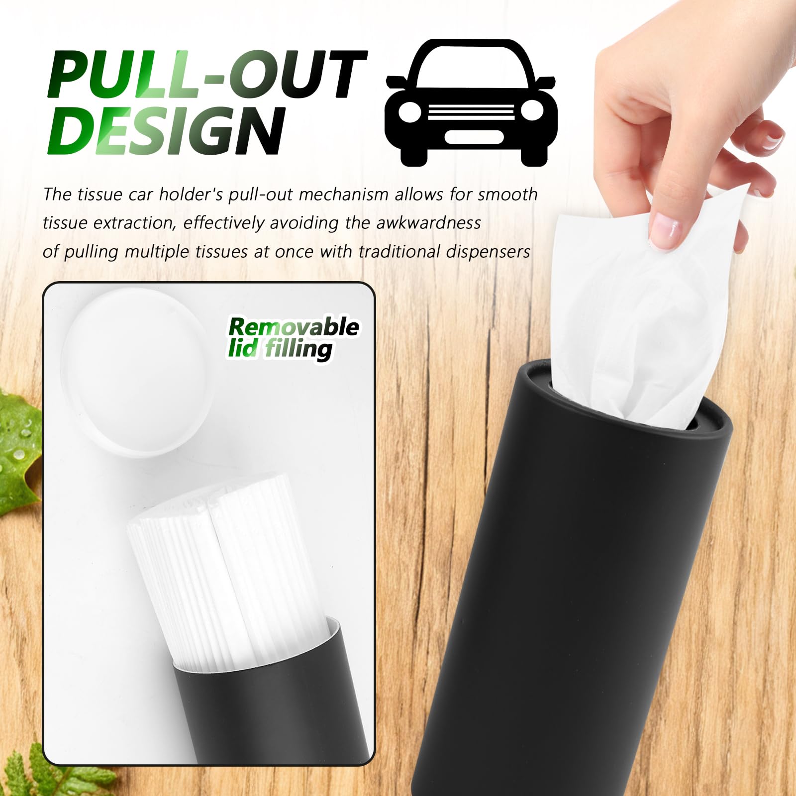 VKQTS 4PCS Car Tissue Holder,Pull-Out Cylinder with 30-Count Tissue
