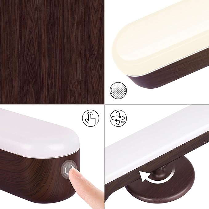 cambk Set of 2 Wireless Vanity Makeup Lights for Mirror, Rechargeable LED Stick On Light Bar for Bathroom Mirror with Dimmable 3 CCT, Long Battery Life Cordless Light for Vanity Desk(Dark Brown)