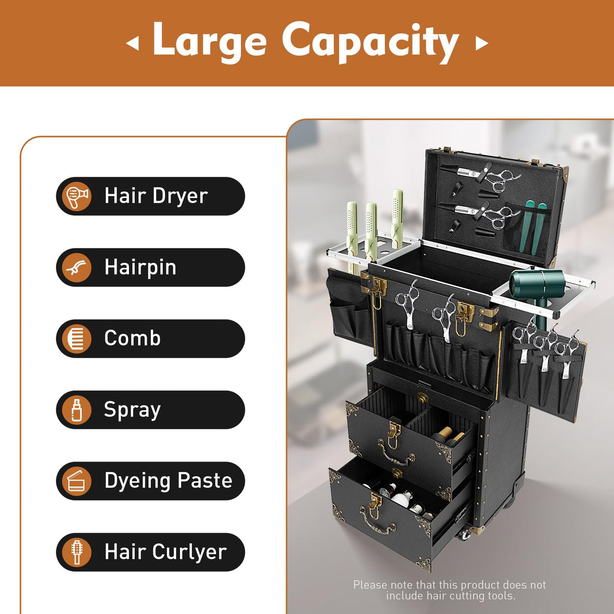 Rolling Lockable Makeup Train Case, Hairdressing Trolley Travel Organizer Tool Box Stylist Beauty Salon Cosmetic Luggage with Hair Dryer Holder for Barber Stores Hairdressing Colleges Homes