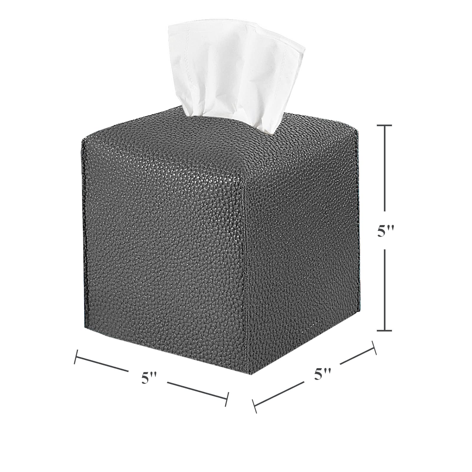 2 Pack, VIVIDLY Tissue Box Cover Holder, Square Modern PU Leather Tissue Box Holder, Can be Used for Bathroom Dressing Table, Bedside Table, Office Desk & Car 5"X5"X5"- (Charcoal Color, 2)