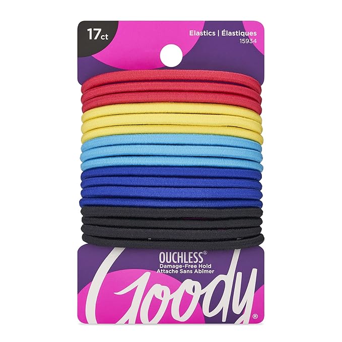 Goody Ouchless Elastic Hair Tie - 17 Count, Assorted Colors - 4MM for Medium Hair - Pain-Free Hair Accessories for Men, Women, Boys, and Girls - Perfect for Long Lasting Braids, Ponytails, and More