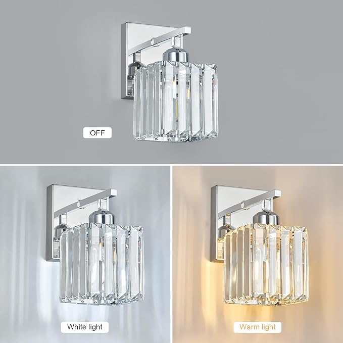 Modern Wall Sconce Set of Two Indoor Wall Lamp Chrome Wall Sconces Crystal Wall Light Bathroom Vanity Light Fixtures Wall Mounted Room Sconce Wall Lighting