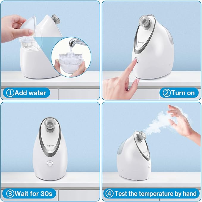 Wolady Facial Steamer, Nano-Ionic Face Steamer with Adjustable Nozzle & Aromatherapy Function, Warm Mist Humidifier Home Sauna Spa, Facial Moisturizing Deep Cleaning for Women, Birthday Gifts,White