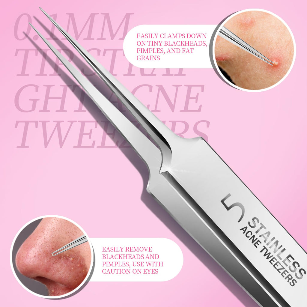 Teenitor Blackhead Remover and Pimple Popper Tool Kit, 2 Blackhead Extractor, 1 Ingrown Hair Tweezers, 2 Pimple Extractor Pore Extractor Blackhead Remover Tool Acne Tools