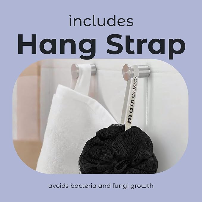 MainBasics Shower Loofah Sponge Pouf, Set of 3, Black Ice