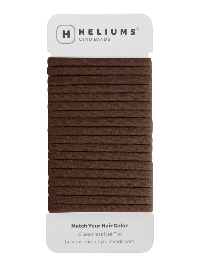 Heliums Thin Seamless Hair Ties - Dark Brown - 6mm Nylon No Damage Ponytail Holders, 1.75 Inch, Medium Hold for Thin to Normal Hair - 18 Pack