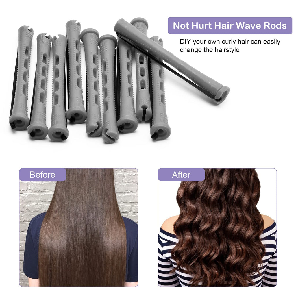 Coolrunner 60PCS Hair Perm Rods Set, Plastic Curler Perm Rods with Steel Pintail Comb, DIY Hair Curler Styling Tools for Hairdressing Hair (0.9cm, Blue, Gray)