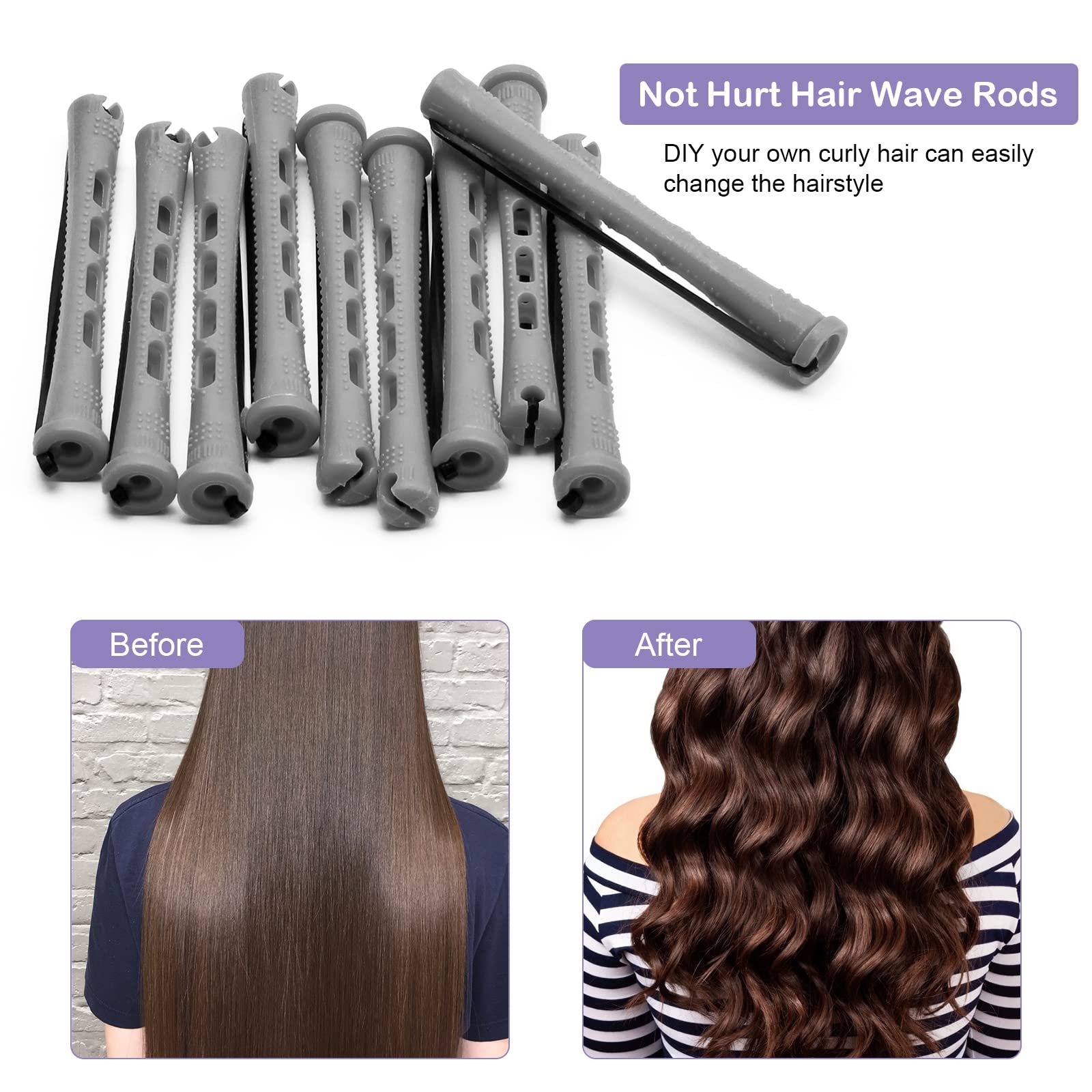 Coolrunner 60PCS Hair Perm Rods Set, Plastic Curler Perm Rods with Steel Pintail Comb, DIY Hair Curler Styling Tools for Hairdressing Hair (0.9cm, Blue, Gray)