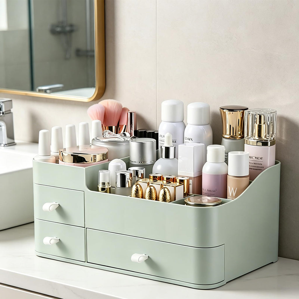 MIUOPUR Makeup Organizer with Drawers, Bathroom Counter Organizer, Plastic Cosmetic Display Case, Large Skincare Storage for Vanity Countertop, Ideal for Bedroom Dresser top and Desktop