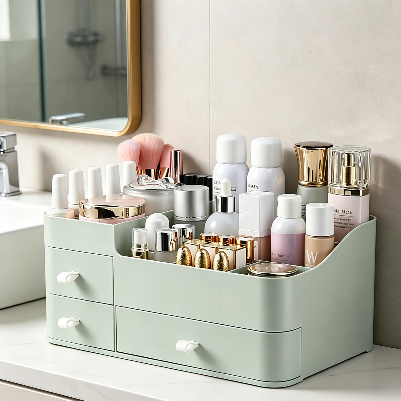 MIUOPUR Makeup Organizer with Drawers, Bathroom Counter Organizer, Plastic Cosmetic Display Case, Large Skincare Storage for Vanity Countertop, Ideal for Bedroom Dresser top and Desktop