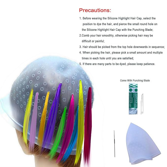 Silicone Highlight Caps for Color Hair, 17Pcs Highlighting Caps with Hooks Reusable Salon Hairdressing Dyeing Staining Tools for Women Men