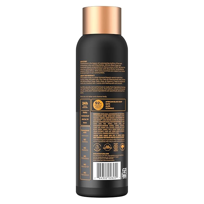 SheaMoisture African Black Soap Body Wash Calm and clearing body wash for 24H Visible Moisture for Healthy, Glowing 18 Oz