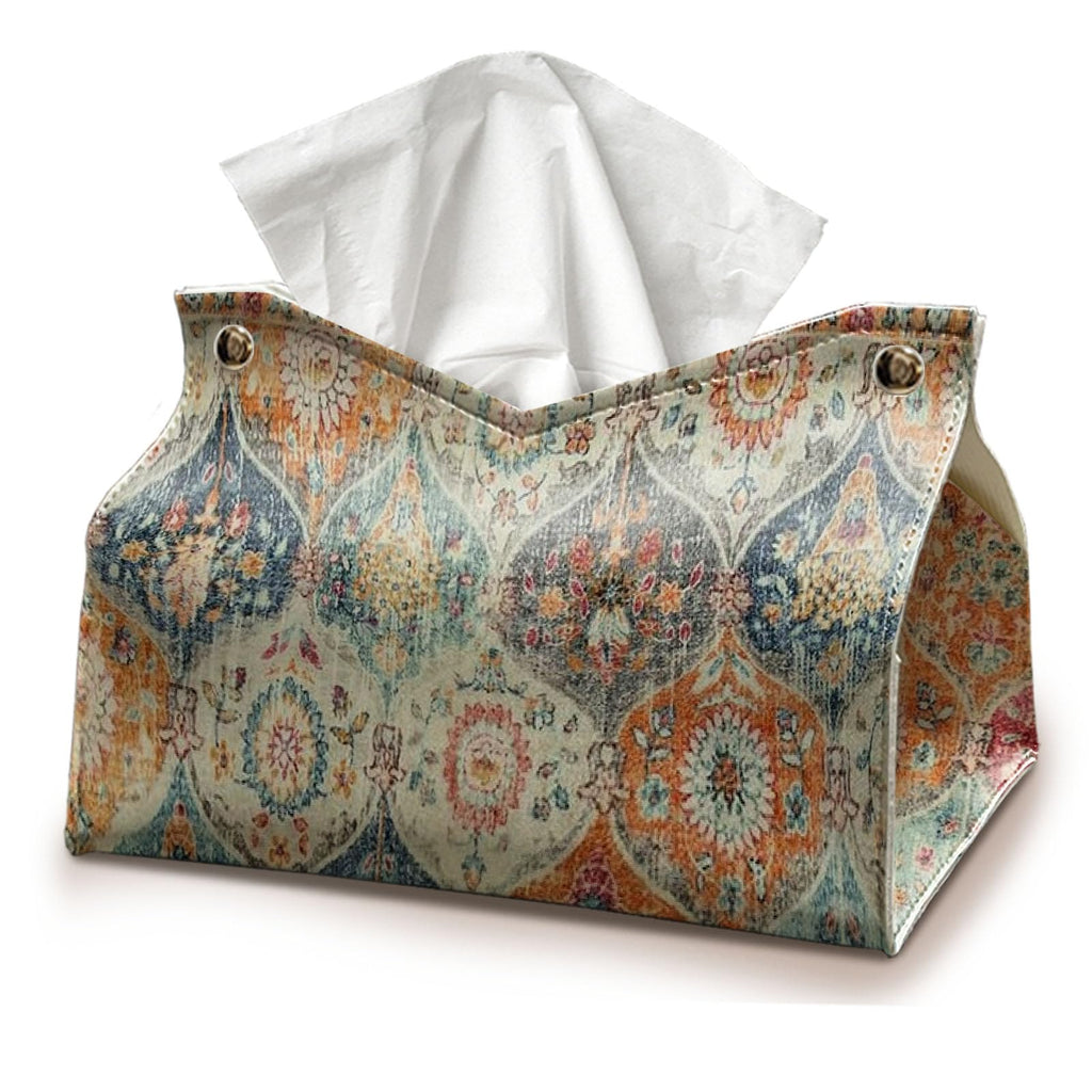 Boho Tissue Box Cover Rectangle, Orange Tissue Box Decorative 9.8x6x6