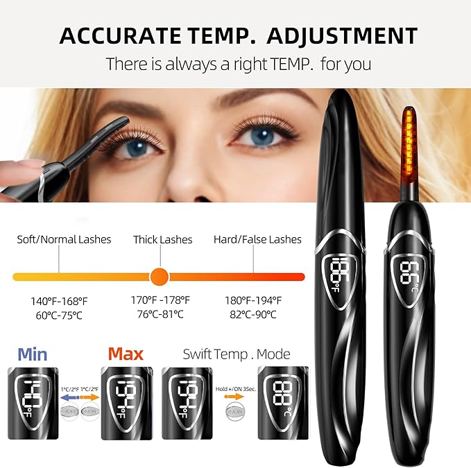 EYECURL Heated Eyelash Curler, Heated Lash Curler, Accurate Temperature Control Electric Eyelash Curler Heated - Intelligent Power Off, Natural Makeup (Black/Silver, S600-148MM)
