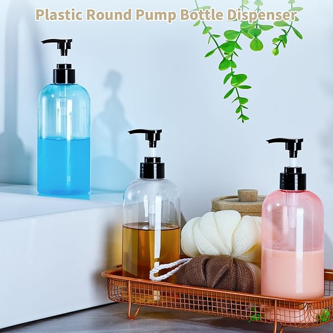 Bynccea Pump Bottle 16 oz/500 ml Empty Shampoo Pump Bottles Dispenser Portable Pump Plastic Bottles for Shampoo and Conditioner Liquid