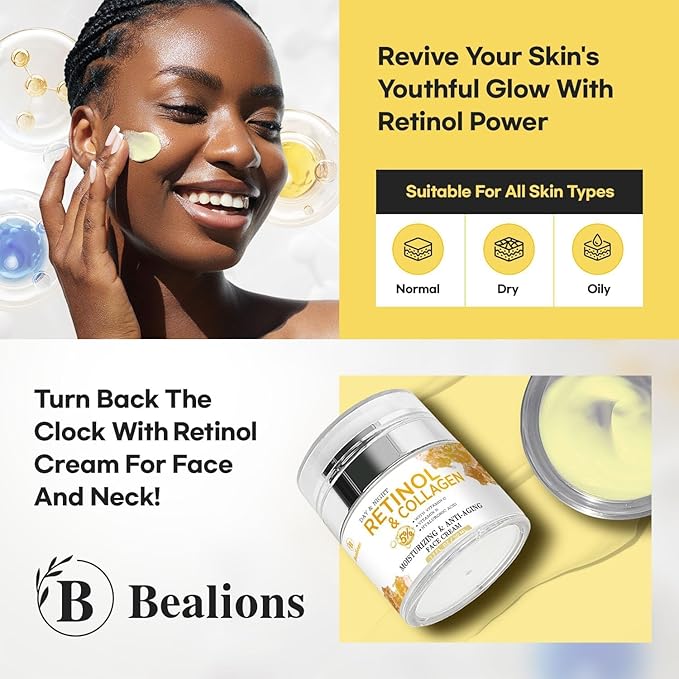 Retinol Cream for Face Anti Aging: Wrinkle Cream for Face Neck with Collagen Hyaluronic Acid - Night Moisturizer for Men Women - Facial Skin Care Gift for Mom Dad Sister