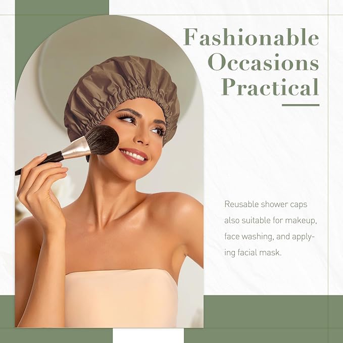 Edoneery Reusable Shower Caps for Women, Waterproof Long Hair Bonnet