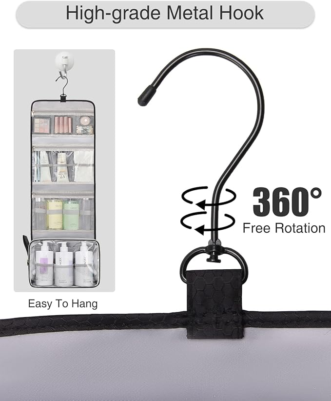 Relavel Large Toiletry Bag Travel Bag for Men, Travel Hanging Toiletries Bag with Hanging Hook, Large Capacity Door Room Essentials, Travel Organizer for Full Sized Cosmetics and Accessories - Black