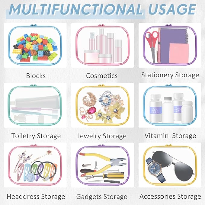 Sanwuta 10 Pcs Hard Zipper Case Clear Hard Pouches Plastic Zipper Pencil Portable Box Toy Storage Bins Plastic Container for Travel Toiletry Office Cosmetic Block Puzzle Organizer (S/m,Macaron Color)