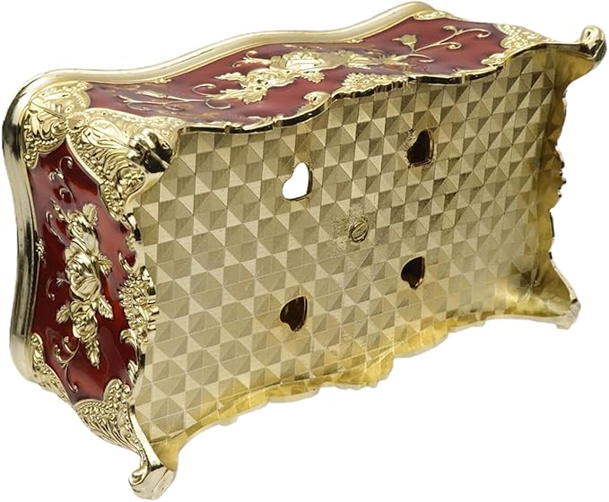 9.45"x5.43"x3.94" Luxurious Rose Tissue Box with Imitation Diamonds, Embossed Flowers, Elegant Tissue Paper Holders for Home Toilet Bath Hotel,Gold-Red