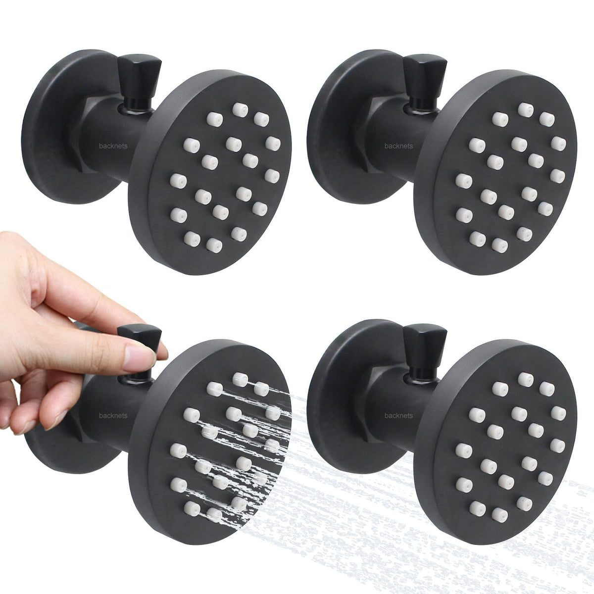 (Upgrade) Solid Brass Shower Jets with On Off Switch Brushed Gold Round Shower Body Sprays Massage Wall Jets Rotating Showerhead Body Sprayers Adjustable, NPT 1/2”