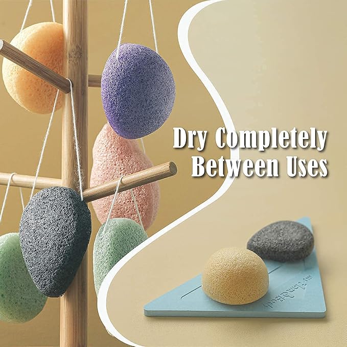 myHomeBody Natural Konjac Facial Sponges – Teardrop Shape - for Gentle Face Cleansing and Exfoliation - with Activated Charcoal and Aloe Vera, Set of 4