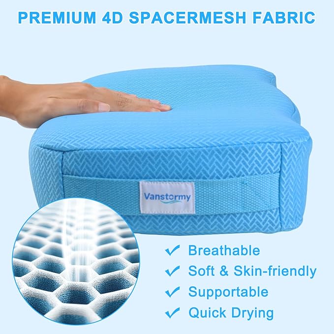 Hot Tub Booster Seat for Adults, Weighted Non-Slip Spa Cushion Pillow with Suction Cups, 5" Thick Supportive Quick Dry 4D Air Mesh, Stays Submerged for Indoor and Outdoor Bath, Blue
