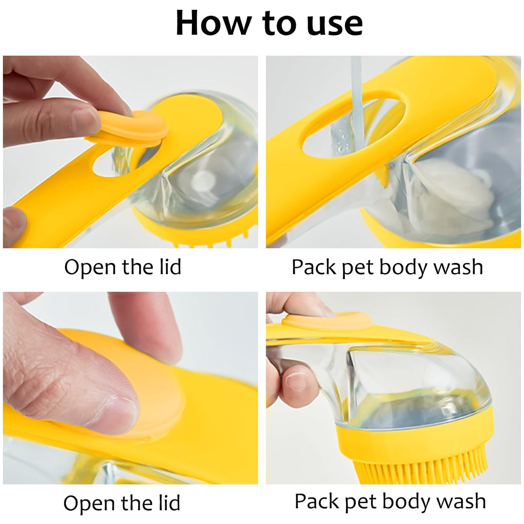 (6 Pcs) ELEGX Pet Grooming Bath Massage Brush with Soap and Shampoo Dispenser Soft Silicone Bristle for Long Short Haired Dogs Cats Shower