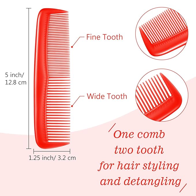 Leinuosen 12 Pieces Pocket Hair Combs, Fine Tooth Combs, Red
