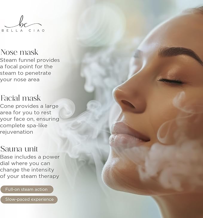 Bella Ciao Face Steamer - Facial Steamer, 11-Piece Home Spa Kit, Nano Ionic Warm Mist, Skin Prep for Serums & Masks, Spa Day Essentials, Facial Kit, Pink White, Corded Electric