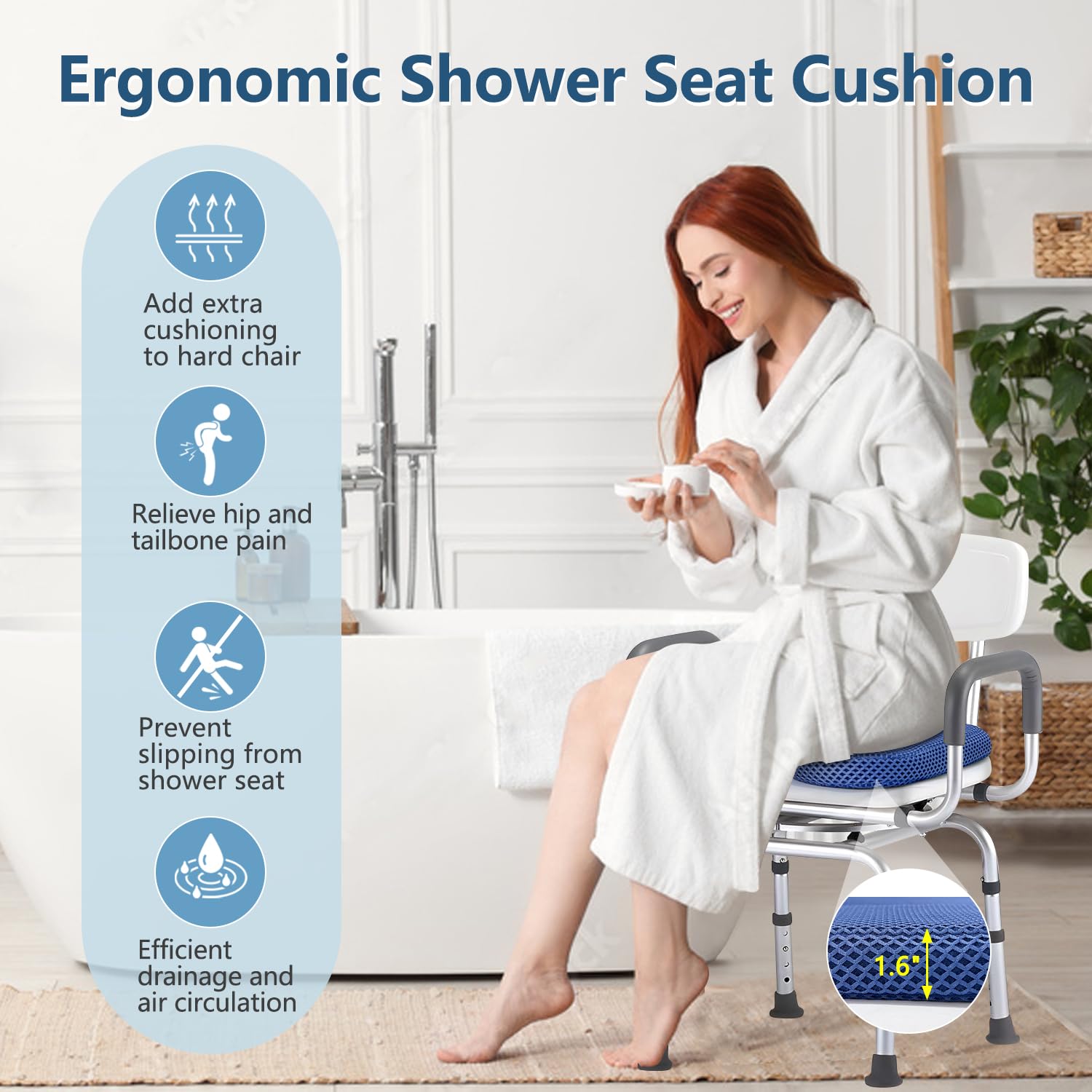 Shower Seat Cushion for Shower Bench, U Shape Shower Chair Cushion Pillow for Inside Shower, Shower Chair with Cutout Seat Pad, Quick Drying Transfer Bench Bathtub Seat Cushion for Elderly, Handicap