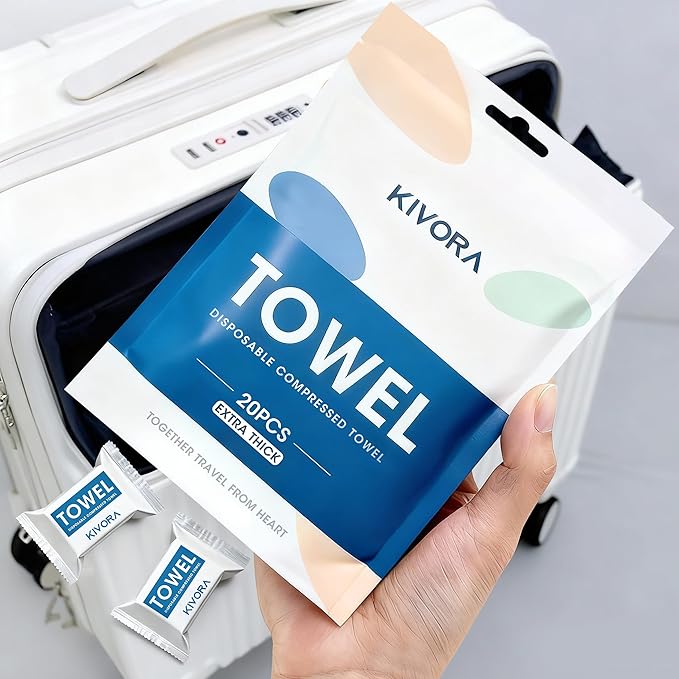 KIVORA Extra Thick Compressed Towel Tablets – Disposable Face Towels & Washcloths for Travel, Camping & Outdoor Use, 20 Pack Super Absorbent Cotton Towels for Emergency & Everyday Care