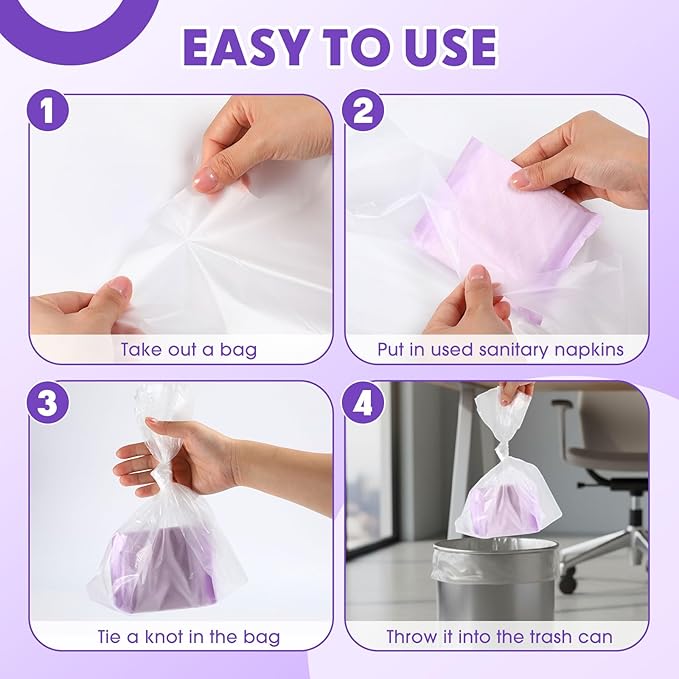 Lerheedi 600 Pcs/ 2 Roll Sanitary Napkin Receptacle Liner, Sanitary Napkin Disposal Bags Feminine Hygiene Disposal Bags Women Personal Supplies for Tampon Bathroom, 11.81 x 15.63 Inch