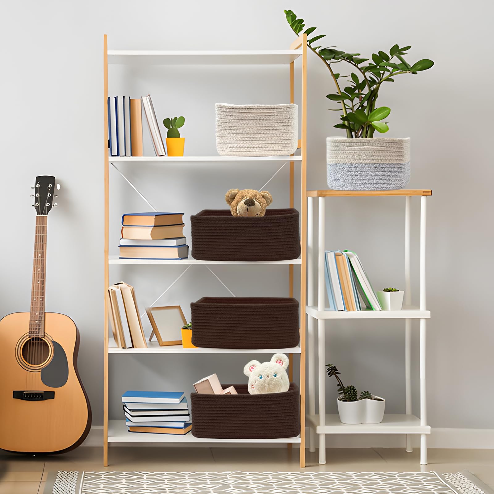 COMFY-HOMI 11.5"x7.5"x4.7" Storage Baskets for Organizing | Cotton Rope Woven Basket | Toy Storage Bin Box | Basket for Shelves, Closet Organizer Bin, Decorative Closet Shelf, 1 Pack