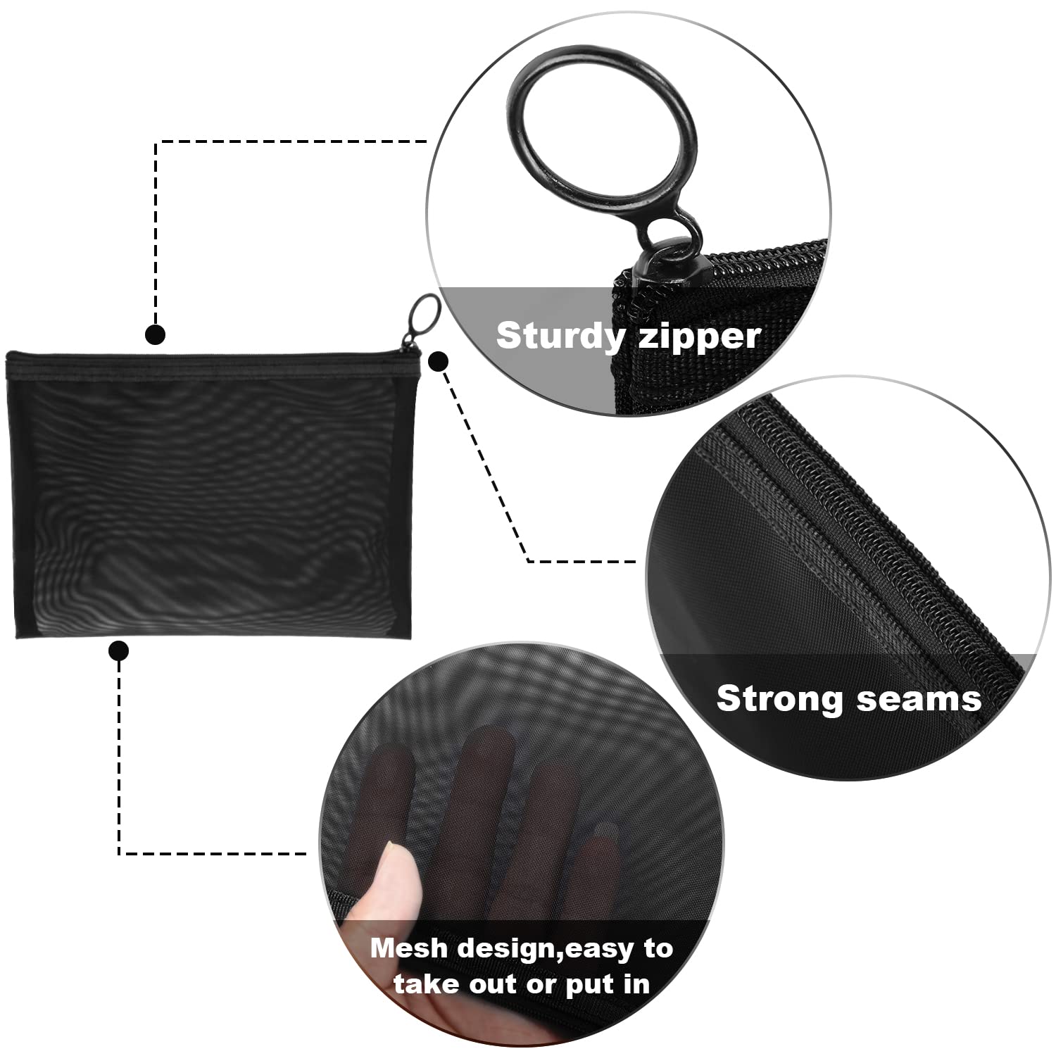 Boao 6 Pieces Mesh Makeup Bags Mesh Cosmetic Bag Portable Travel Organizing Zipper Pouch Toiletries Makeup Pouches for Home Office Travel Accessories(Chic Colors)