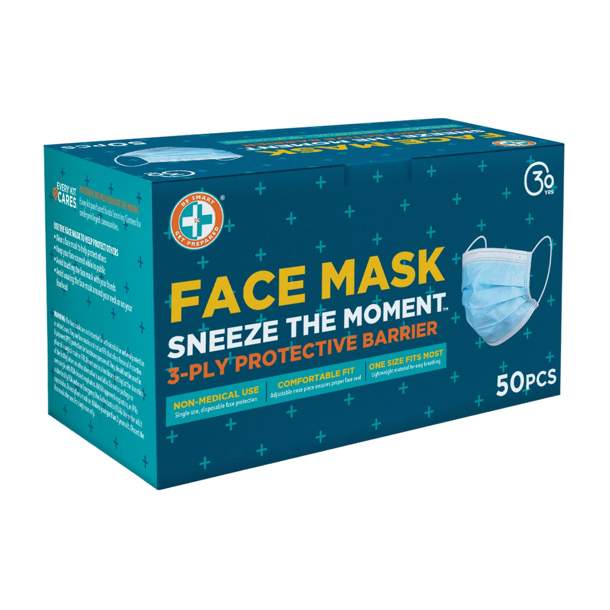 Be Smart Get Prepared Face Mask 50 Pc 3-Ply Protective Barrier FSA