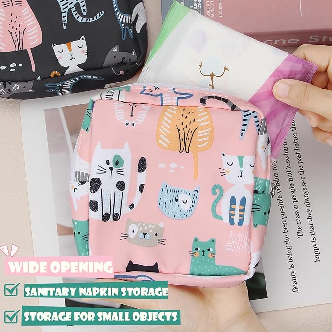 Desing Wish Sanitary Pad Storage Bag Portable Period Bag for Teen Pads/Sanitary Napkins/Small Tampons, Sanitary Napkin Storage Bag First Period Gifts for Teen Girls (Bowknot Bear)