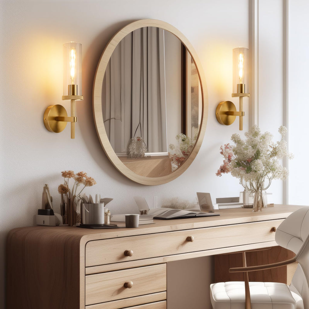 Micstar 15" Knurled Gold Hardwired Wall Sconces Set of 2, Bathroom Vanity Light Fixtures with Clear Glass Tube, Modern Lamp Lighting for Bedroom, Living Room, Hallway, Staircase, Mirror, Kitchen