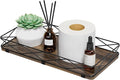 Toilet Paper Basket Holder, 13" Toilet Tank Tray, Wood and Metal Toilet Tray Vanity Organizer Bathroom Tray, Kitchen Sink Organizer for Soap Dispenser (Brown+Black)