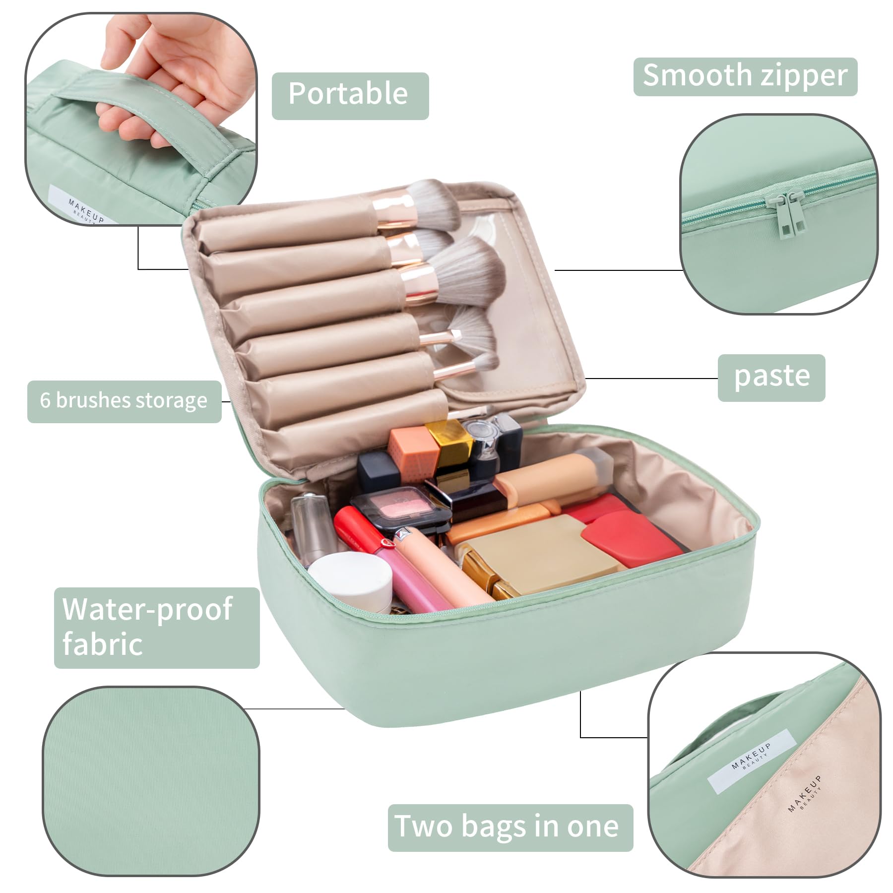 Queboom Travel Makeup Bag Cosmetic Bag Makeup Bag Toiletry bag for women and men (Green)