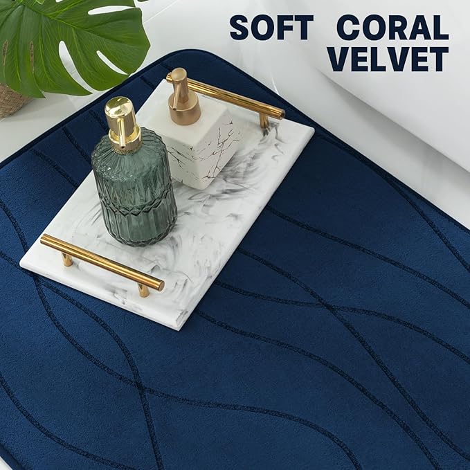 YIHOUSE Bathroom Rugs Set 2 Piece, Memory Foam Bath Mat Navy Blue