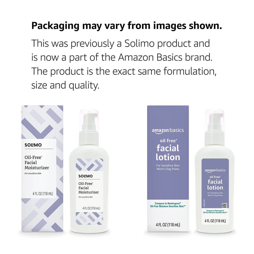 Amazon Basics Oil-free Facial Moisturizer for Sensitive Skin, Fragrance Free, Non-Comedogenic, 4 Fluid Ounce (Previously Solimo)