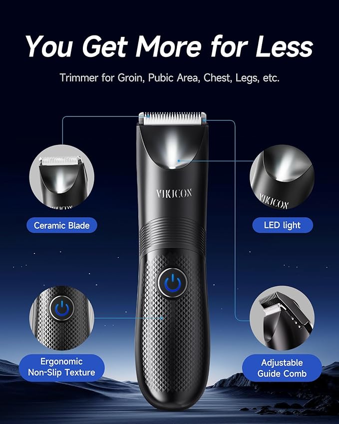 Manscape Trimmer for Men - No Nicks Electric Razor-Shaver for Balls/Pubic/Groin/Legs/Chest Hair Removal w/Light & Ceramic Blade, IPX7 Waterproof Full Body Hair Groomer USB-C Charging, Gifts for Men